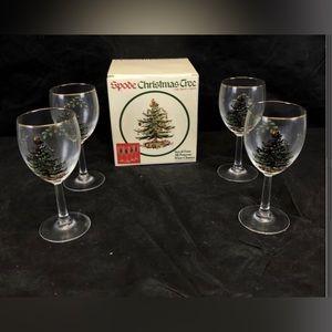 Spode Christmas Tree Wine Glasses. 13 ozs 7-1/2" Tall Set of 4